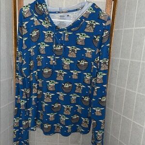 MeUndies Blue Star Wars Hoodie with Baby Yoda Print Sz L